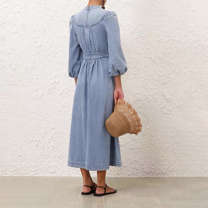 25ss V neck denim dress