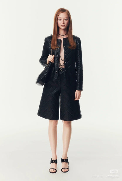 25ss genuine leather shorts