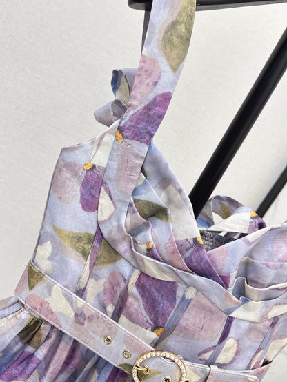 25ss Silk linen floral dress