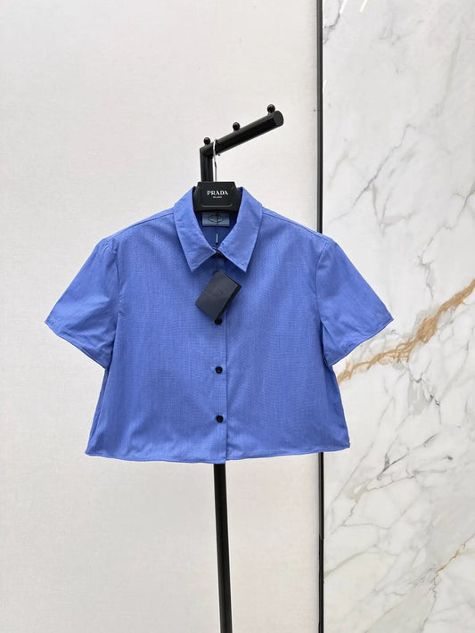 Trendy Blue Solid Color Polo Short Sleeve