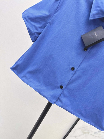 Trendy Blue Solid Color Polo Short Sleeve