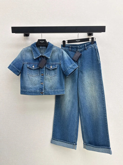 Classic Cropped Button-Front Denim Top