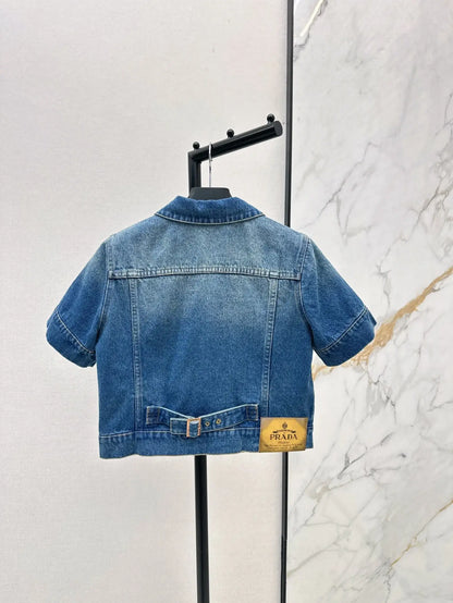 Classic Cropped Button-Front Denim Top