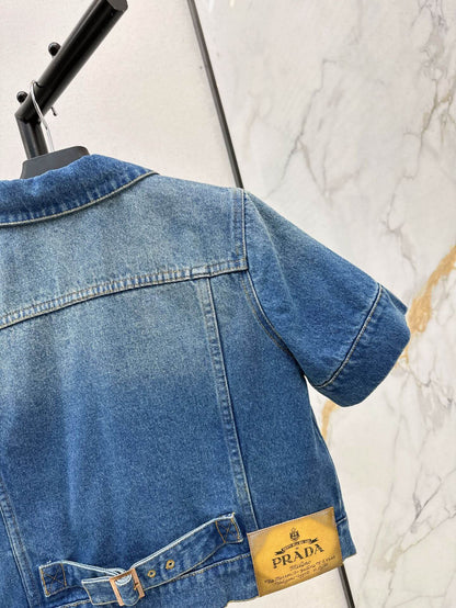 Classic Cropped Button-Front Denim Top