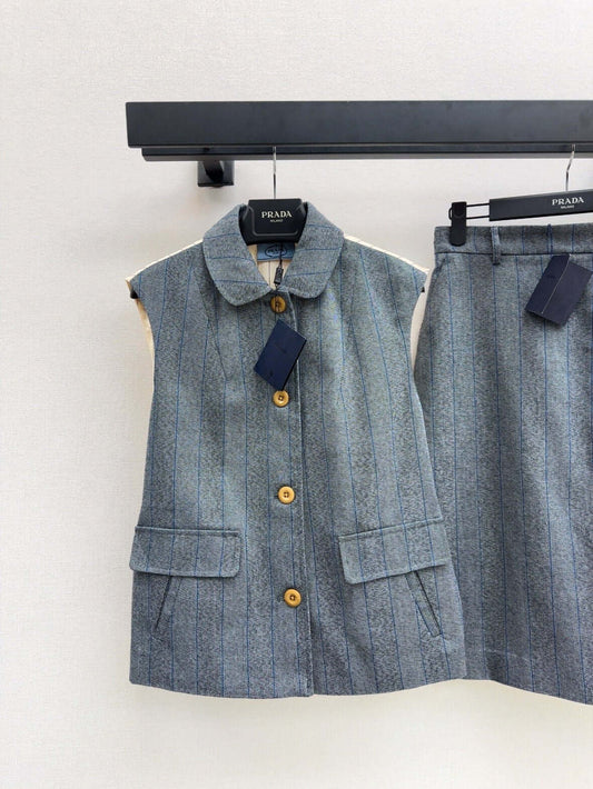 Premium Gray Striped Blazer Vest