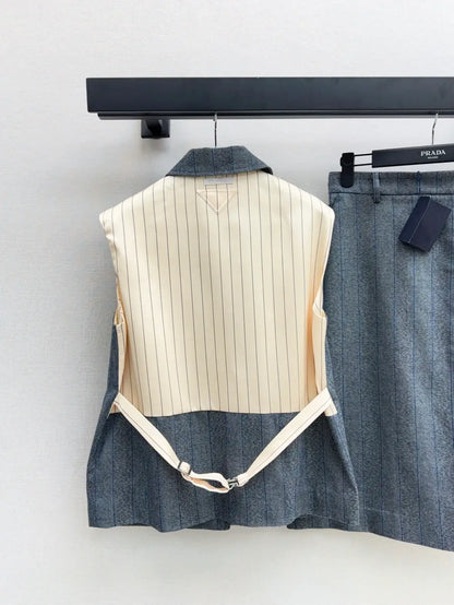 Premium Gray Striped Blazer Vest