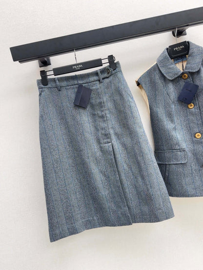 Premium Gray Striped Blazer Skirt