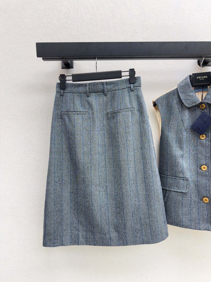 Premium Gray Striped Blazer Skirt