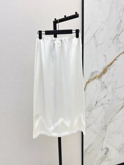 Lace-Trimmed Elastic Drawstring Skirt
