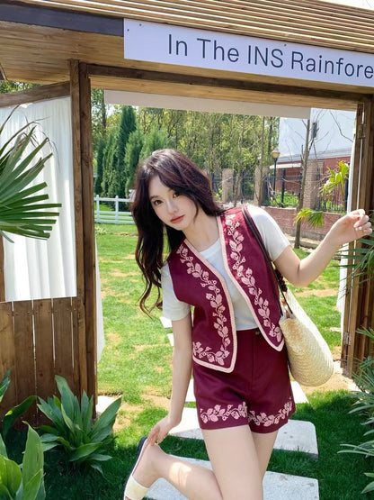 25ss linen embroidered suit