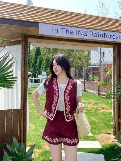 25ss linen embroidered suit