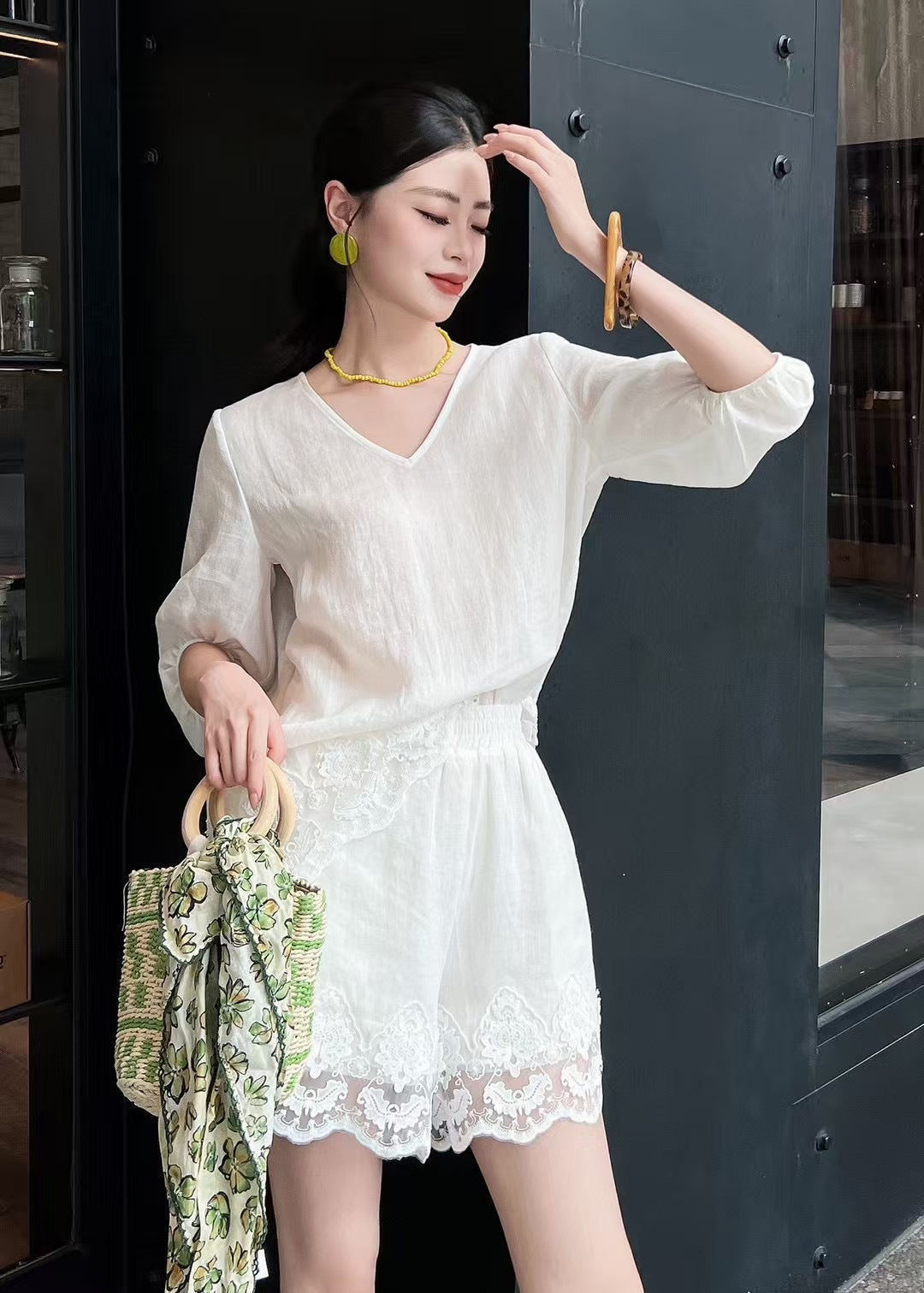 25ss linen lace suit