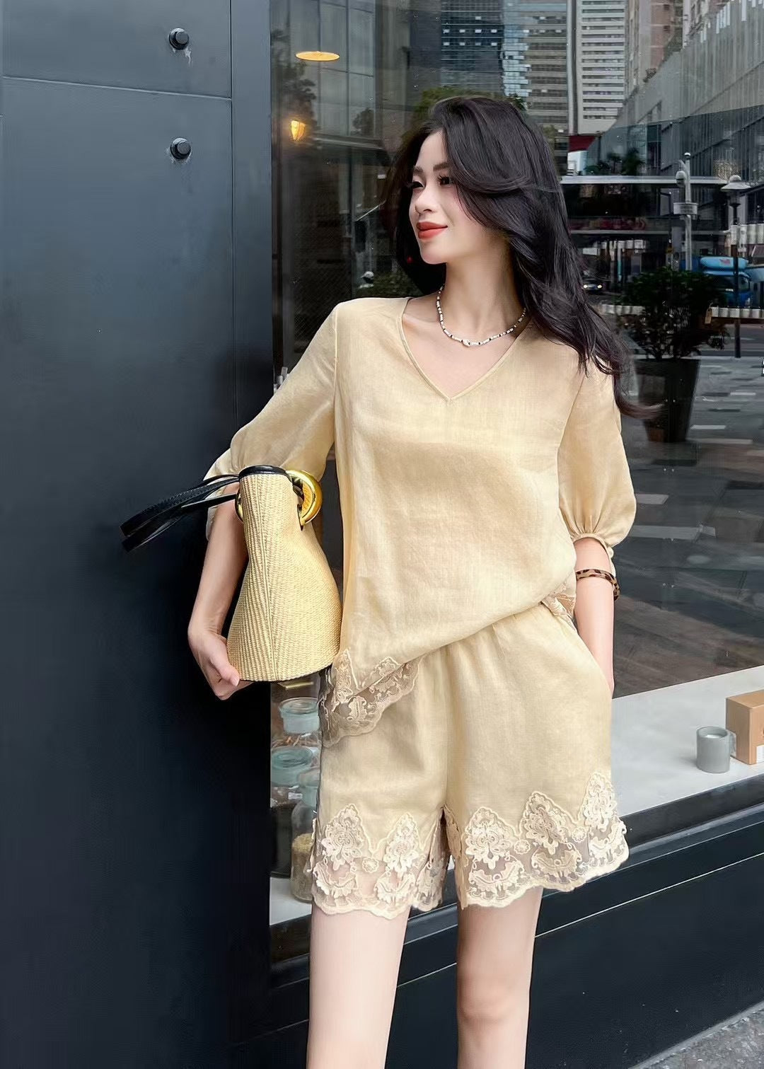 25ss linen lace suit