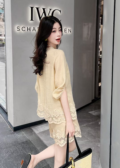 25ss linen lace suit