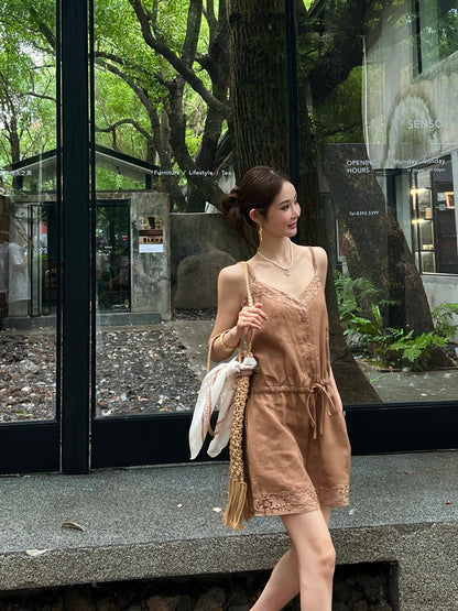 25ss lace linen jumpsuit