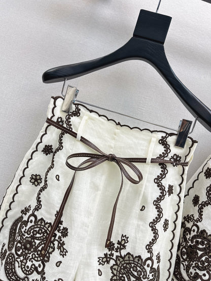 25ss linen embroidered short