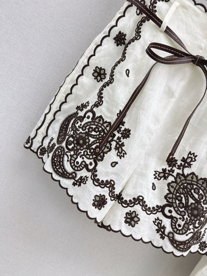 25ss linen embroidered short