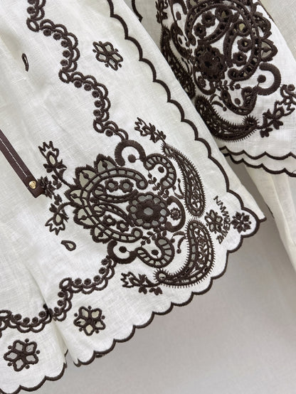 25ss linen embroidered short