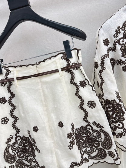 25ss linen embroidered short