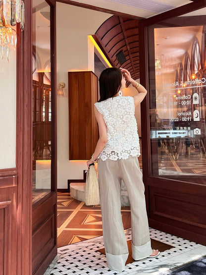 25ss Linen rolled-up pants