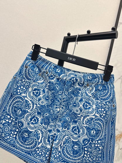 25ss print denim short