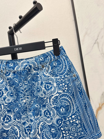 25ss print denim short