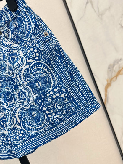 25ss print denim short