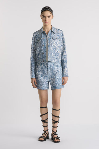 25ss print denim short