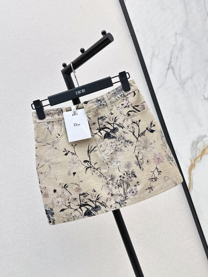 25ss print denim skirt