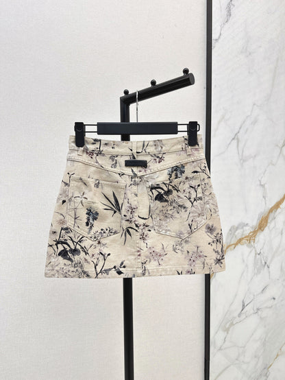 25ss print denim skirt