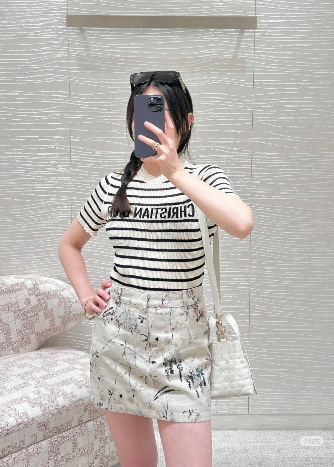 25ss print denim skirt