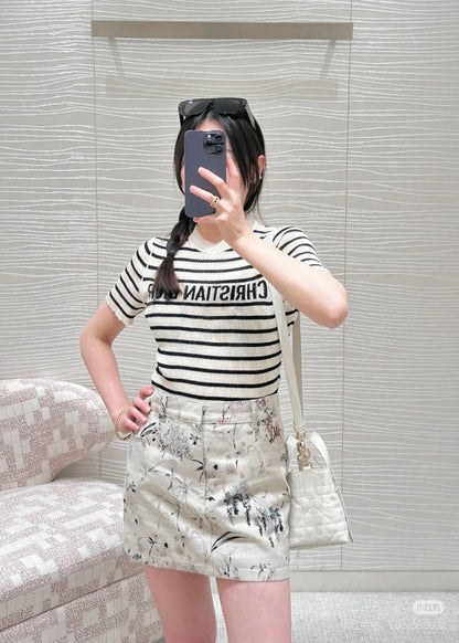 25ss print denim skirt