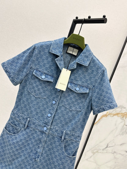 25ss jacquard denim jumpsuit