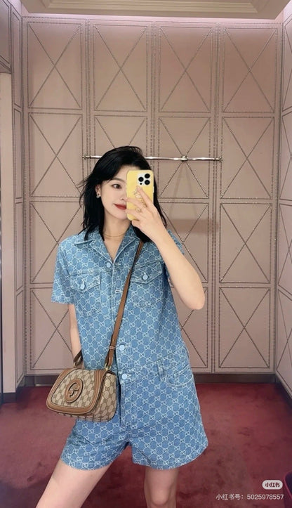 25ss jacquard denim jumpsuit