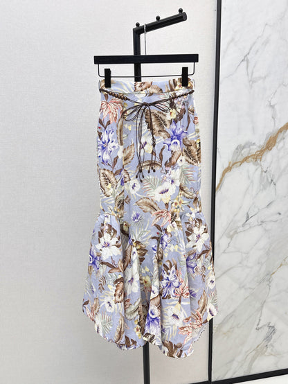 25ss print linen skirt