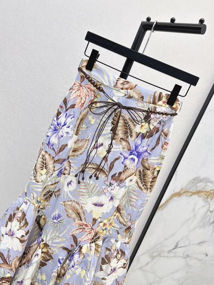 25ss print linen skirt