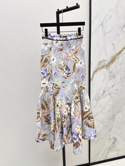 25ss print linen skirt