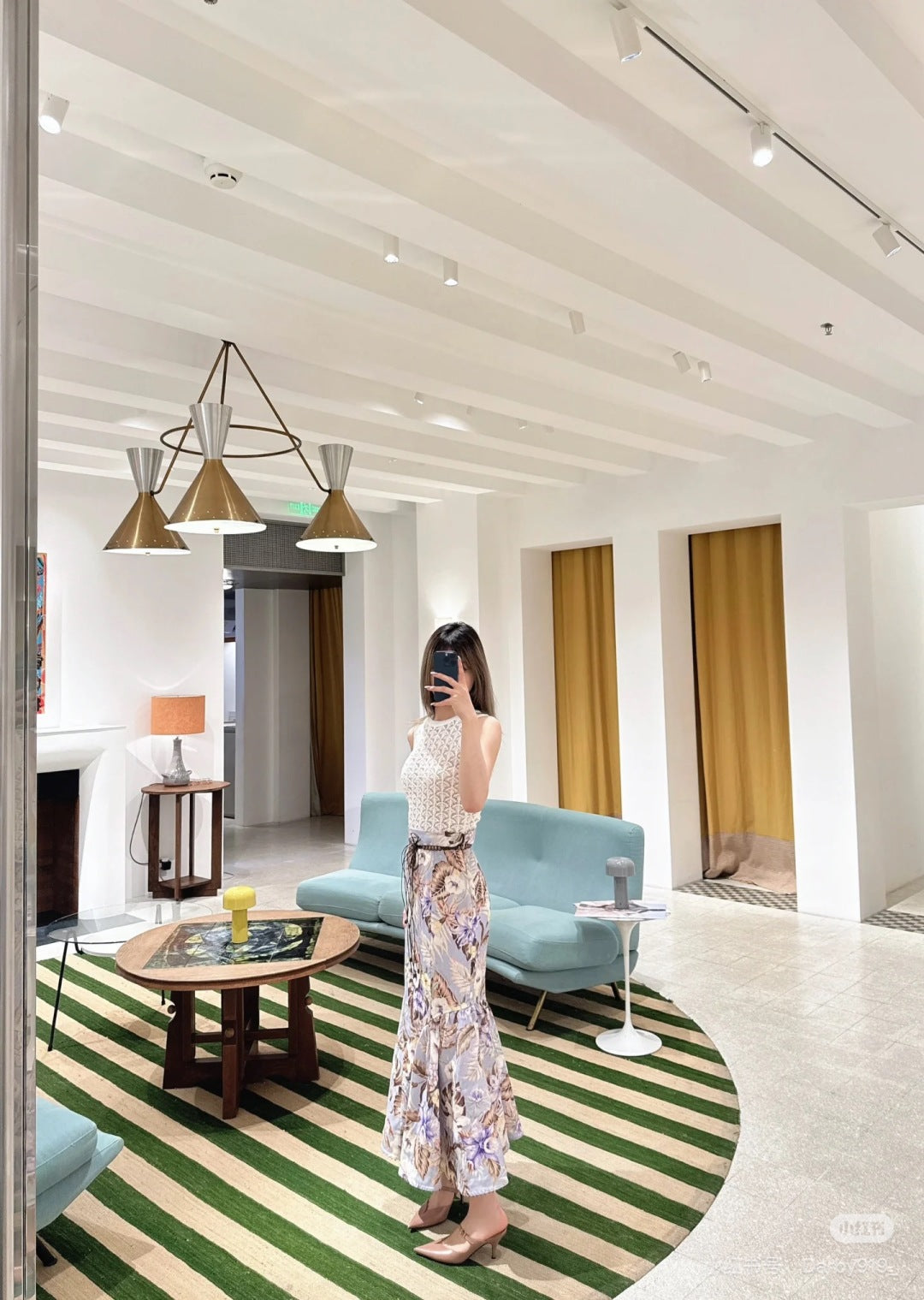 25ss print linen skirt