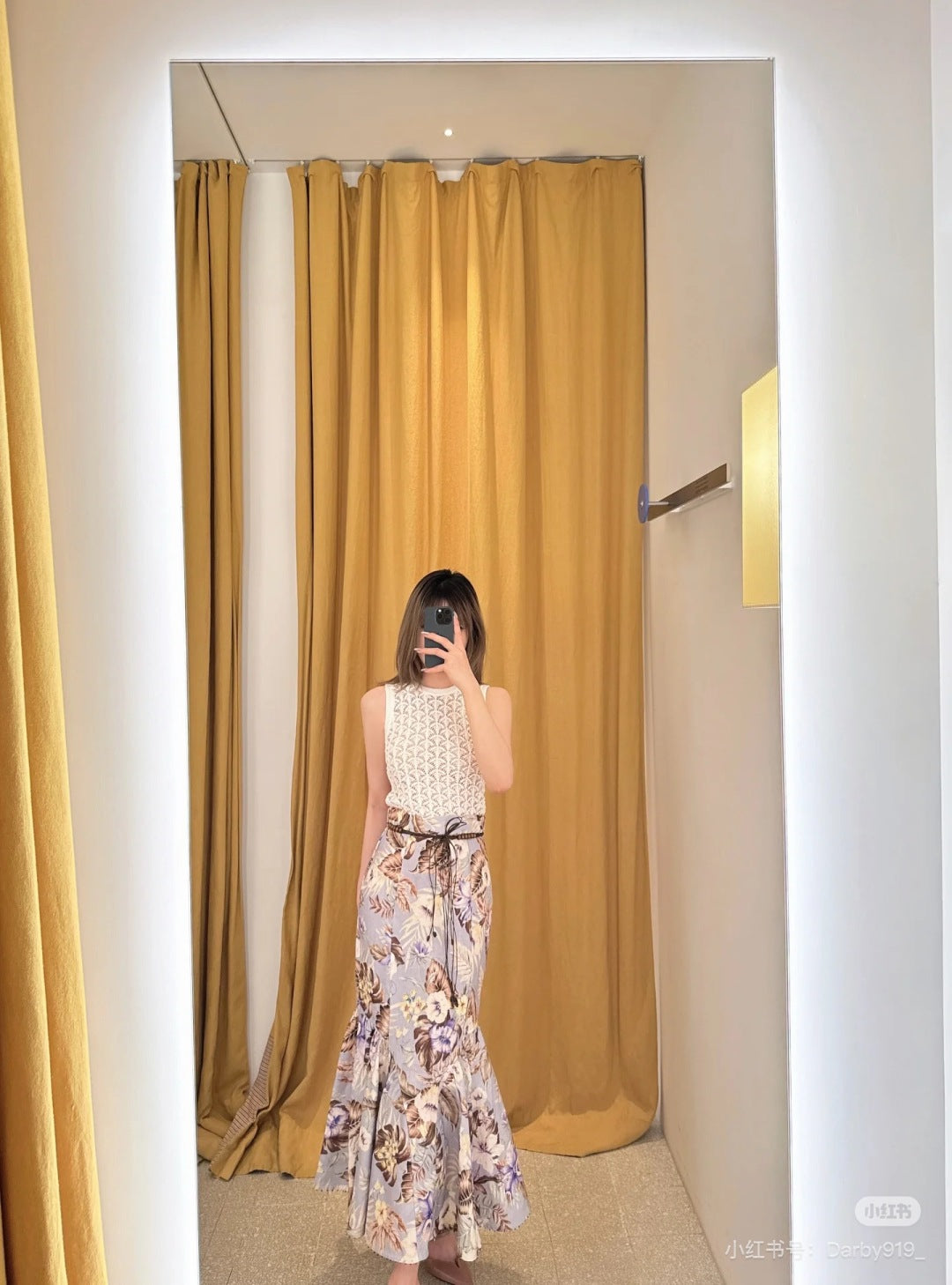 25ss print linen skirt