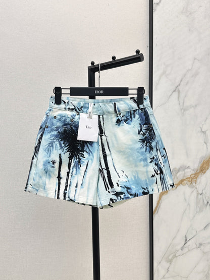 25ss print denim short