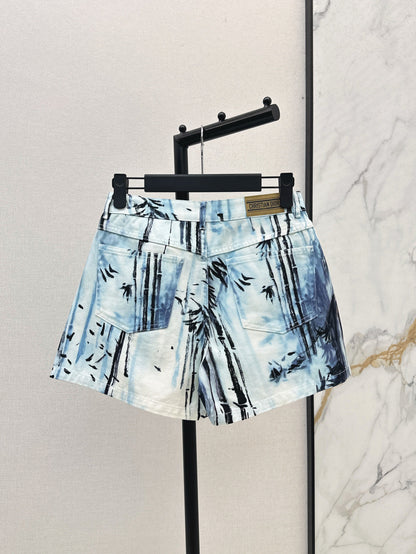 25ss print denim short