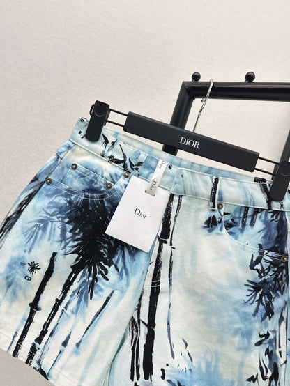 25ss print denim short