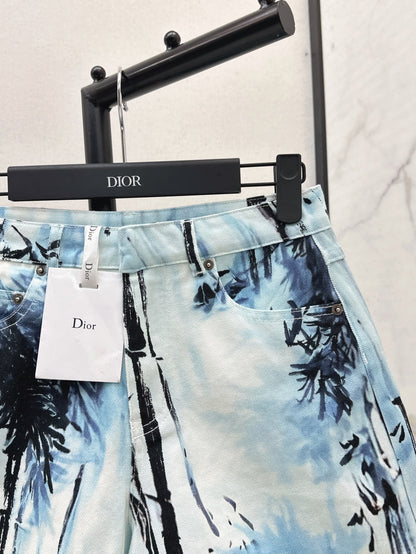 25ss print denim short