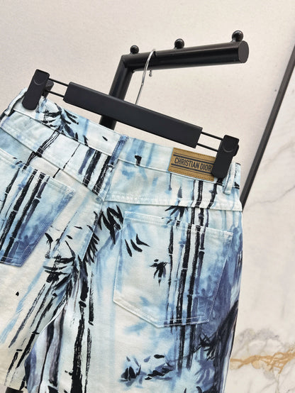 25ss print denim short