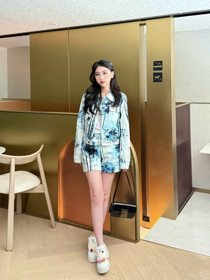 25ss print denim short