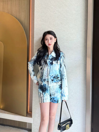 25ss print denim short