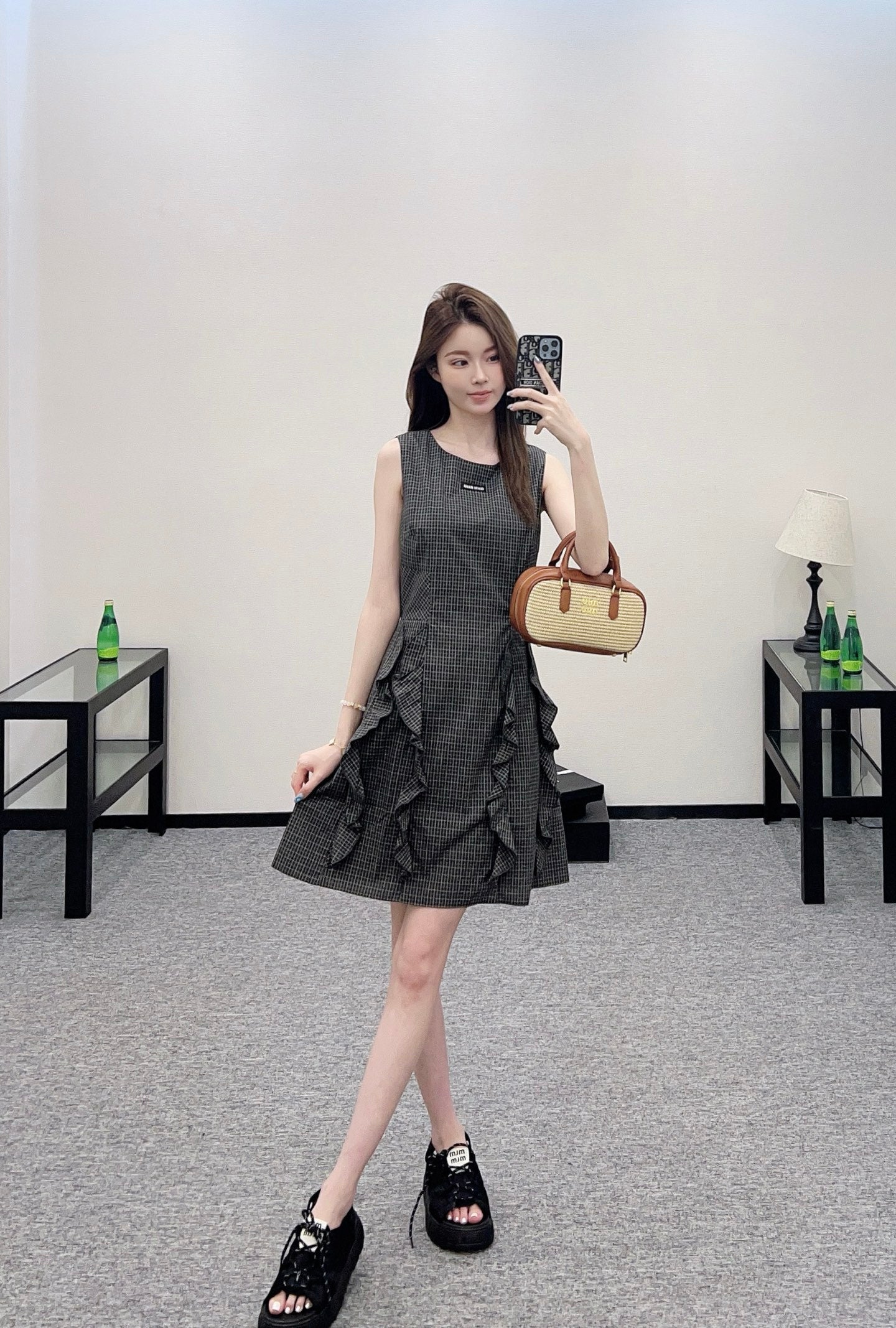 ♥2025 new product Plaid lace vest skirt