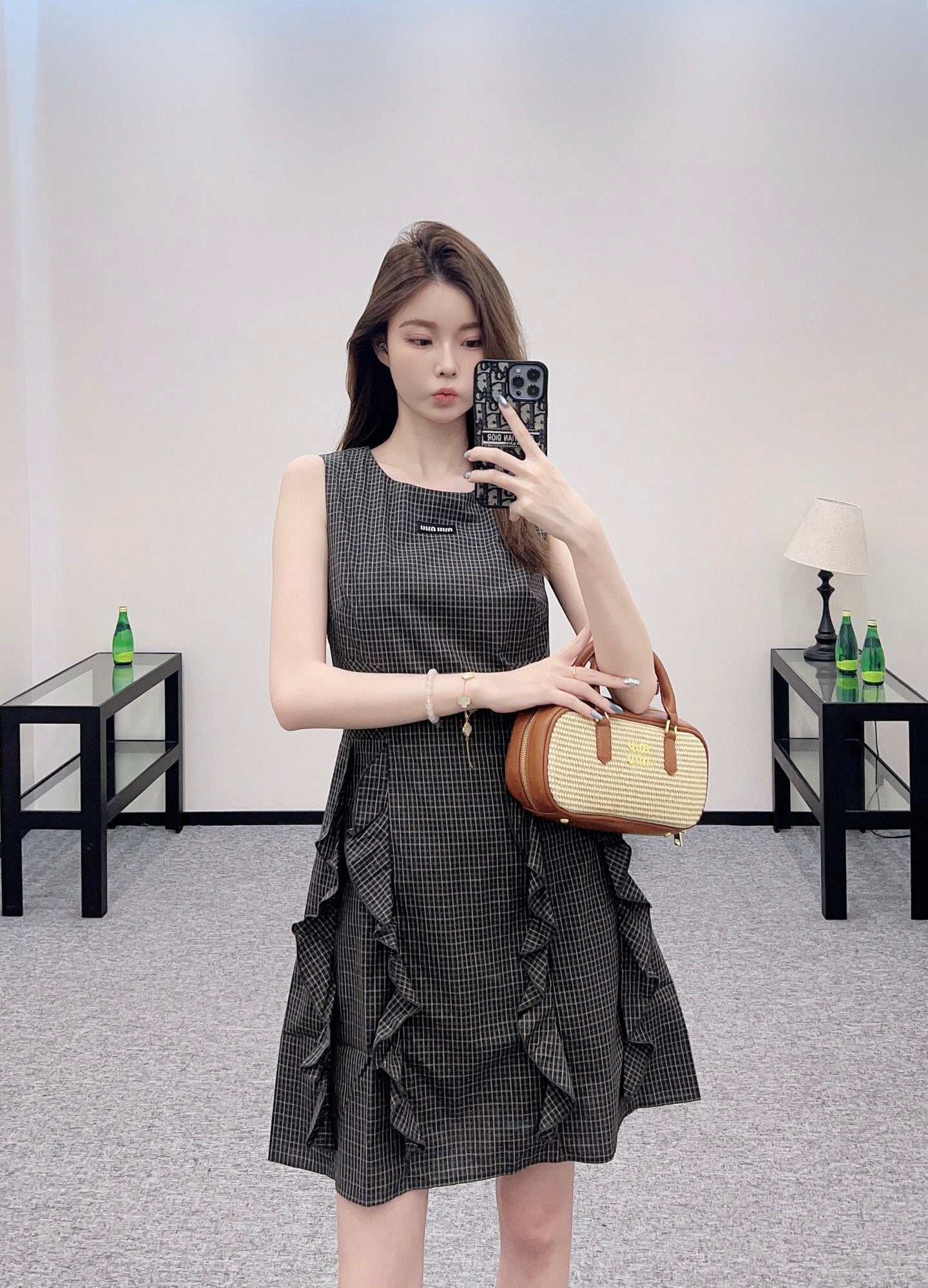 ♥2025 new product Plaid lace vest skirt