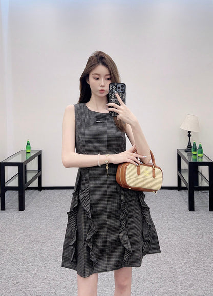 ♥2025 new product Plaid lace vest skirt