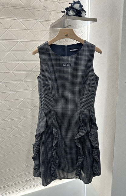 ♥2025 new product Plaid lace vest skirt